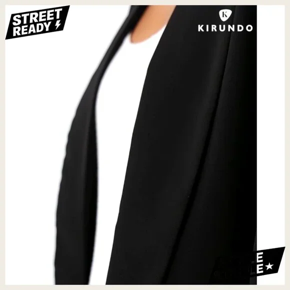 Oversized Blazer Open Front Shawl Collar Business Casual Polyester Jacket - Picture 7 of 7